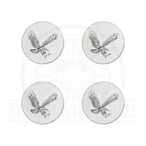 Eagle Chrome & White Metal Wire Wheel Chip Emblems, Size 2.25", Set or Single - Picture 1 of 21