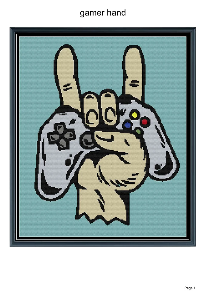 Gamer hand blanket pattern, 50x60", written and graph pattern included - Image 1 of 1