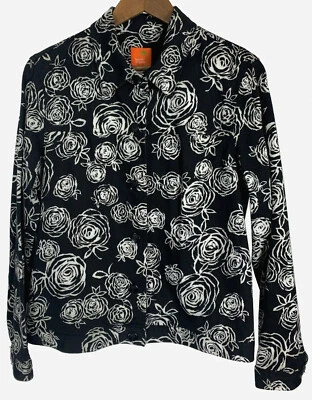 Hearts Of Palm Jacket Womens size 14 Black  White Roses Shacket Pique Collared - Image 1 of 4