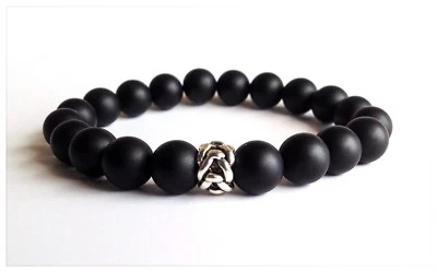 PULSERA ELÁSTICA DE JOYERÍA DE ÓNICE NEGRO NEGRA CON CUENTAS DE PLATA CON CUENTAS EN CHEVRÓN PARA HOMBRE Foto 1 de 2