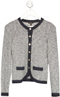 Escada Grey Button Down Contrast Trim Wool Cardigan UK XS