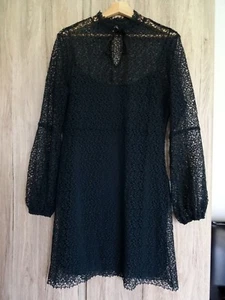 ZARA BOTTLE GREEN GUIPURE LACE LONG SLEEVES MINI DRESS SIZE L - Picture 1 of 12