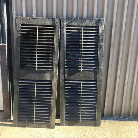PaiR c1880 antique victorian louvered house window SHUTTERS black 66” H x 26” w Cover