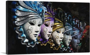 ARTCANVAS Row of Venetian Porcelain Masks Canvas Art Print - Picture 1 of 11