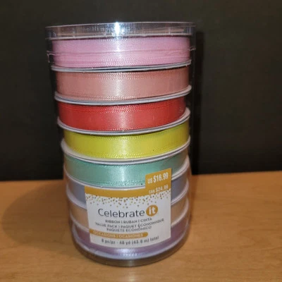 Celebrate It Satin Ribbon Spring Pastel Colors 8pc 48 yd total  1/2" polyester - Image 1 of 4
