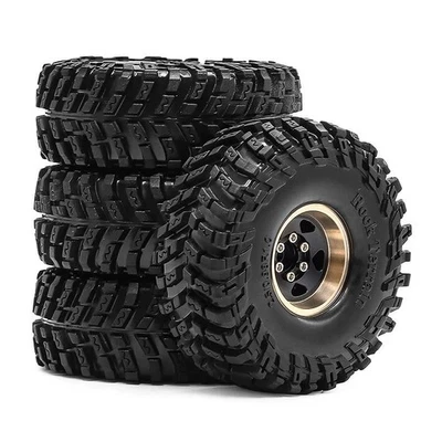 1.0" Brass Beadlock Wheel Rim Tires Set For 1/18 TRX4M 1/24 SCX24 FMS RC Crawler - Image 1 of 4