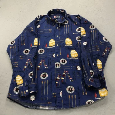 Camisa DE COLECCIÓN Chaps Ralph Lauren Para Hombres XL Azul AOP Yachting Navegación Fuerte EE. UU. 90s Foto 1 de 4