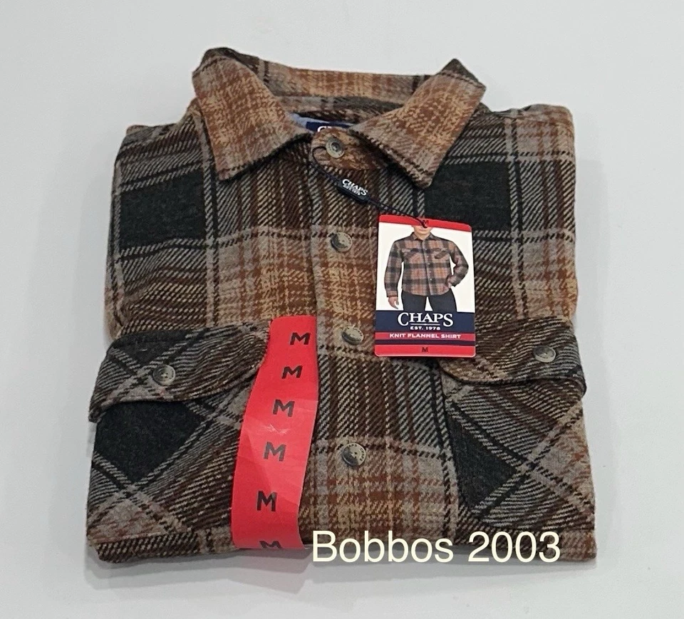 Chaps Men Shirt M Brown Plaid Stretch Flannel Shirt Button Up Long Sleeve