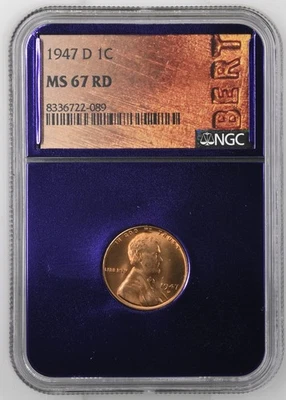 1947 D Lincoln, Wheat Penny NGC MS-67 RD - Image 1 of 2