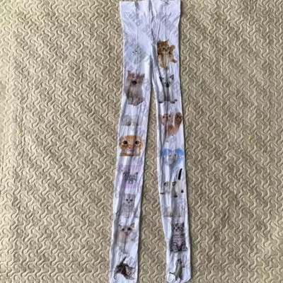 White cat print tights kawaii weirdcore - Изображение 1 из 4