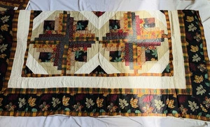 Edredón de algodón hecho a mano tamaño queen de colección 86” x 86” y 2 fundas 21” x 27” otoño - Imagen 1 de 7