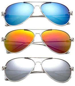 3 Pack Metal Rim Pilot Sunglasses for Men for Women, Flash Mirror Lens UV400 - Picture 1 of 9