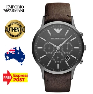 NEW EMPORIO ARMANI SPORTIVO AR2462 BLACK/GREY/BROWN LEATHER MENS WATCH - Picture 1 of 9