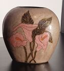 Brass Art Nouveau Vase Handpainted Flowers Oval Shape 