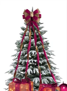 Luxury 12" Tree Top Bow  BURGUNDY Velvet/gold backing with cascading 6' tails - Picture 1 of 1