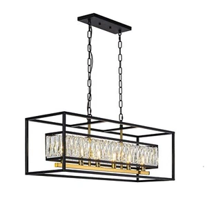Vezzio Modern Crystal Chandelier Luxury Black Gold Rectangular 6-Light Contem... - Picture 1 of 9