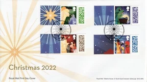 GB 2022 - Christmas Smilers Litho set on FDC - all 4 stamps/labels - Picture 1 of 2