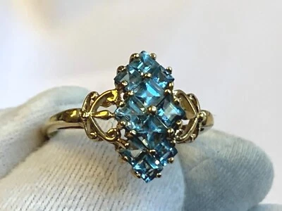 Anillo De Colección Oro Amarillo 10K 2.47g Joyería Fina Talla 8 Banda Topacio Azul Color Piedras Foto 1 de 4