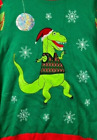Jolly Sweaters Ugly Christmas T Rex Disco Mens Medium 38 Green Argyle Sleeves