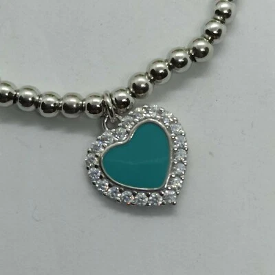 BRACCIALE CUORE  ARGENTO RODIATO SMALTATO MAGLIA SFERA MM 3 ELASTICIZZATO - Immagine 1 di 3