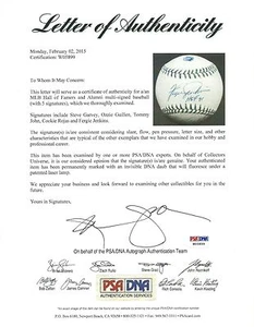 Ozzie Guillen Steve Garvey Fergie Jenkins Tommy John +1 Signed Baseball PSA/DNA - Picture 1 of 7