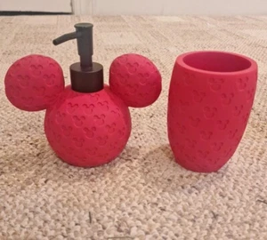 Disney  Mickey Mouse Red Icon Soap Dispenser & Cup Set New - Picture 1 of 4