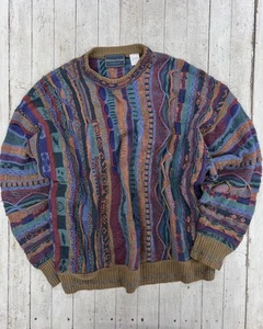 Vintage Florence Tricot 3D strukturierter Pullover Cosby Coogi Stil Biggie Herren Large - Bild 1 von 8