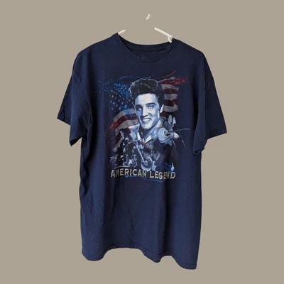Camiseta Elvis Presley American Legend Banda Gráfica - Azul Marino Talla L Bandera Americana Foto 1 de 4