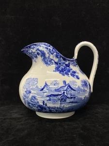 Antique Minton Blue Willow Transferware Wash Stand Pitcher Jug England B7 - Picture 1 of 16