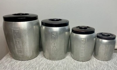 John Roberts Co. Japón Juego de latas de aluminio tapas negras harina azúcar café té Foto 1 de 4