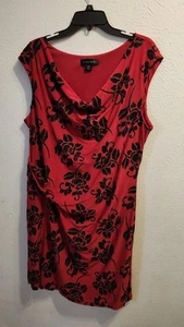 Scarlett Dress Womens 16W Red Black Floral Cowl Neck Ruched Sheath Cocktail Plus - Picture 1 of 15