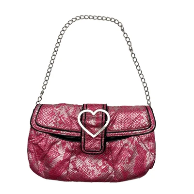 Vintage Y2K Betsey Johnson Pink Silver Python Print Patent Trim Chain Purse 12x7 - Image 1 of 4