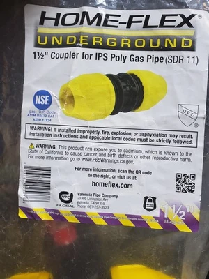 Home-Flex 18-429-015 Underground 1-1/2" x 1-1/2” Coupler for IPS Poly Gas Pipe - Image 1 of 4
