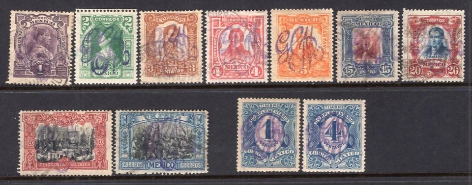 墨西哥 1914 年“GCM”Monogram 叠印 11 张邮票二手或完好 — 第 1/1 张图片