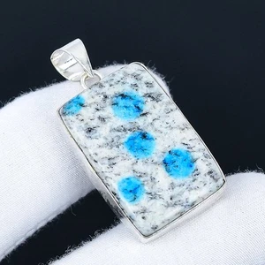K2 Blue Azurite 925 Silver Plated Handmade Pendant of 1.64" - Picture 1 of 3
