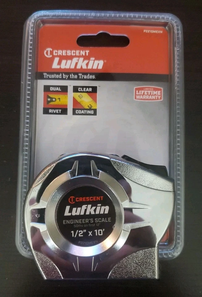 Lufkin Engineer’s Scale Tape Measure 1/2” x 10’ Crescent P2210MEXN 50ths 1st 12"