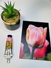 Tulip oil painting-gold FRAMED Original Flower sale Floral Deco Realism Art