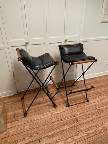 Cleo Baldon Wrought Iron and Oak Bar Stools 1960s Cover