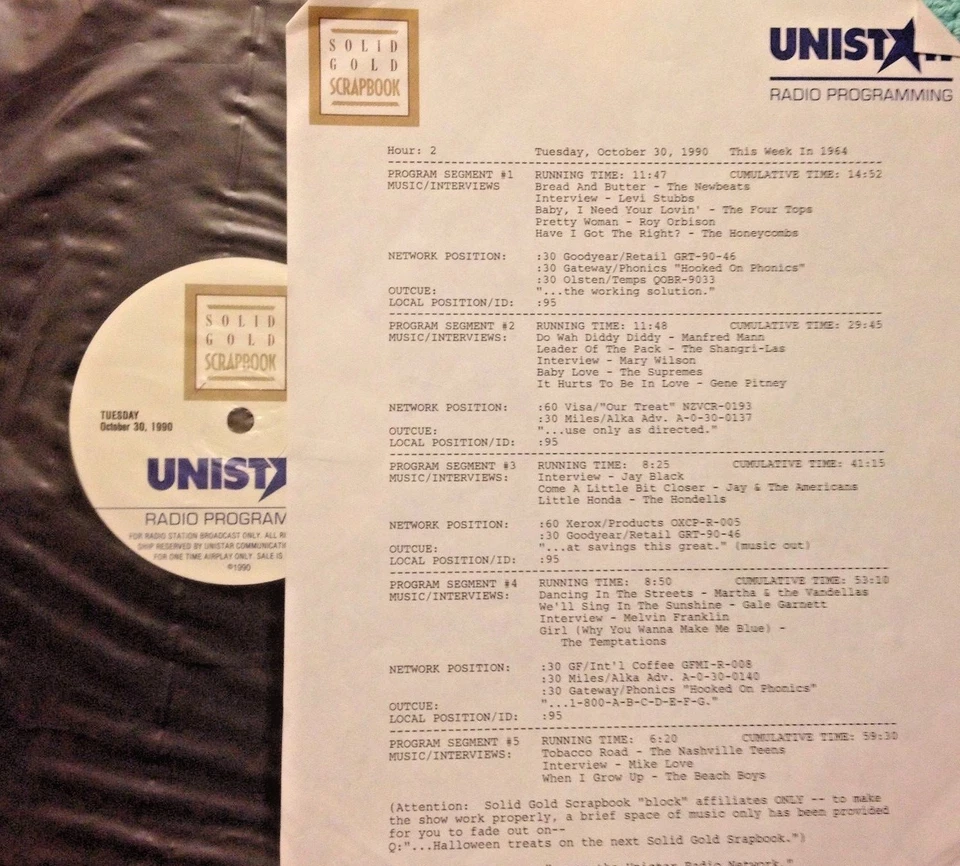 RADIO SHOW 10/30/90 THIS WK IN '64: NEWBEATS, FOUR TOPS, ROY ORBISON, HONEYCOMBS - Image 1 of 1