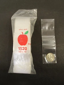 100 Apple baggies 1520 1.5"x2.0" mini CLEAR reclosable bags 38x51mm 100pcs - Picture 1 of 2