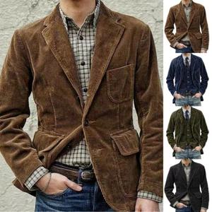 Men Retro Corduroy Suit Jacket Classic Winter Casual Coat Shoulder Pads Outcoat∂ - Picture 1 of 18
