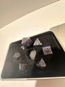 Arcane Guardian | Striped Black Metal Blue-Purple Mica Glitter | Metal Dice Set - Picture 1 of 5