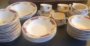 Homer Laughlin Brittany Majestic Pattern#W538 Multicolor Burgundy Band 36 Pieces - Picture 1 of 15