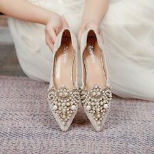 Women's Pointed Toe Pearl Loafers Wedding Shoes Embroidered Flats Sneakers