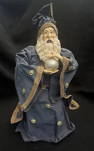 12” Blue Fabric Mache Sorcerer Wizard Figure Magic Wizardry Crystal Ball - Picture 1 of 9