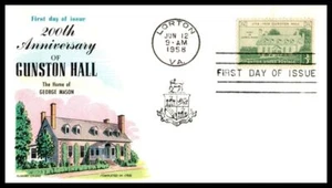 1958 Gunston Hall - home of George Mason Sc 1108 FDC with Fluegel cachet (08 - Picture 1 of 1