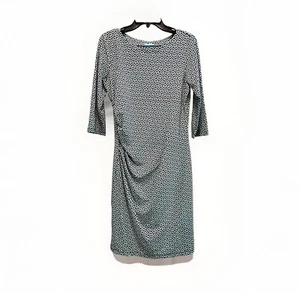 J McLaughlin Womens Dress Medium Large Blue Green Stretch Long Sleeve Travel - Picture 1 of 9