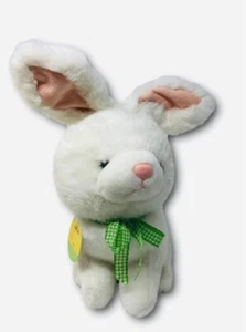 Hallmark Blanco Peluche Conejo Conejo Grande Verde a Cuadros Arco Niño Niña Juguete - Imagen 1 de 2