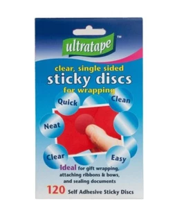 Sticky Tape Discs Sellotape Clear Single Sided 25mm - 120 Discs Pack Ultratape - Picture 1 of 3