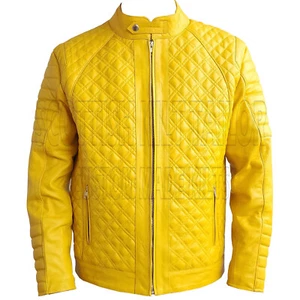 Chaqueta de cuero de vaca amarilla para hombre hecha a medida chaqueta de cuero real en venta - Imagen 1 de 5